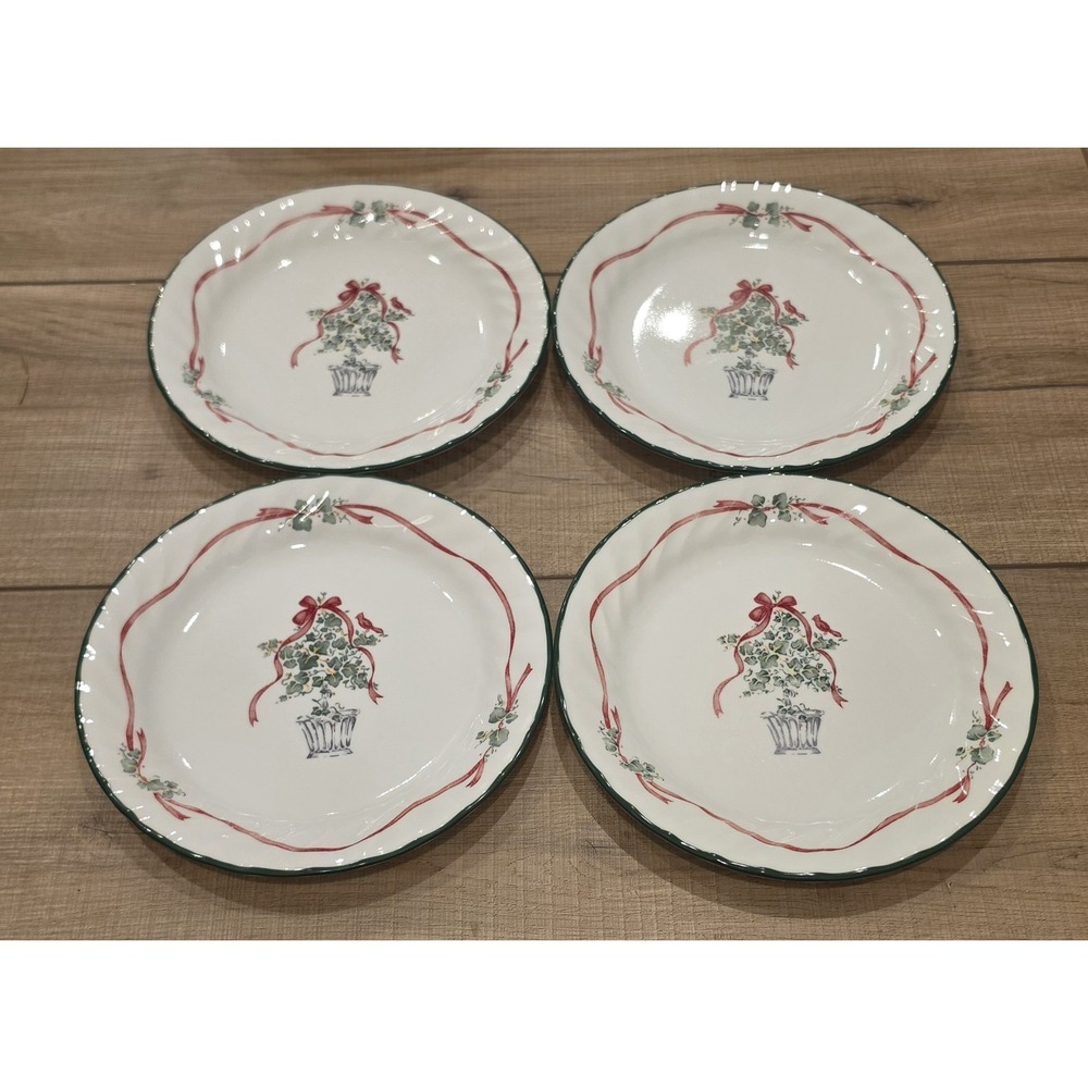 4 Corelle Callaway Holiday Salad Dessert Plate Set Vintage Corning Swirl Rim Lot